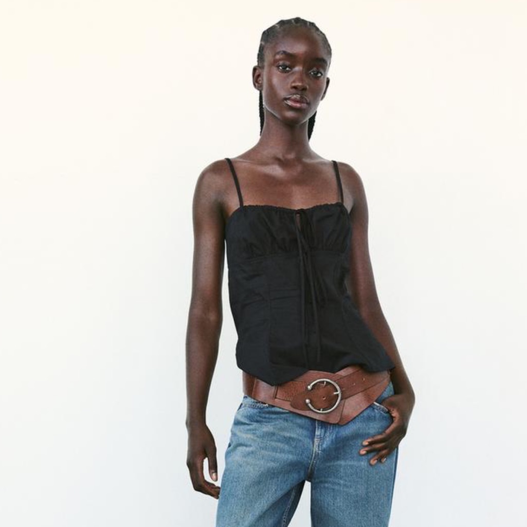 Zara Gaberdine Top Nwt Black Cotton